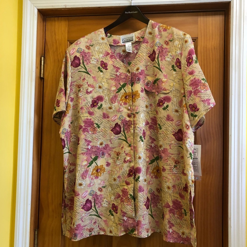 NEW Women's Christine And Jill Blouse / 3XL / Floral Shirt Spring Short Sleeves